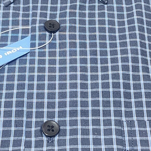 NWT Van Heusen Studio Men's M Medium Blue Plaid No Iron Cotton Rich Long Sleeve - Picture 3 of 5